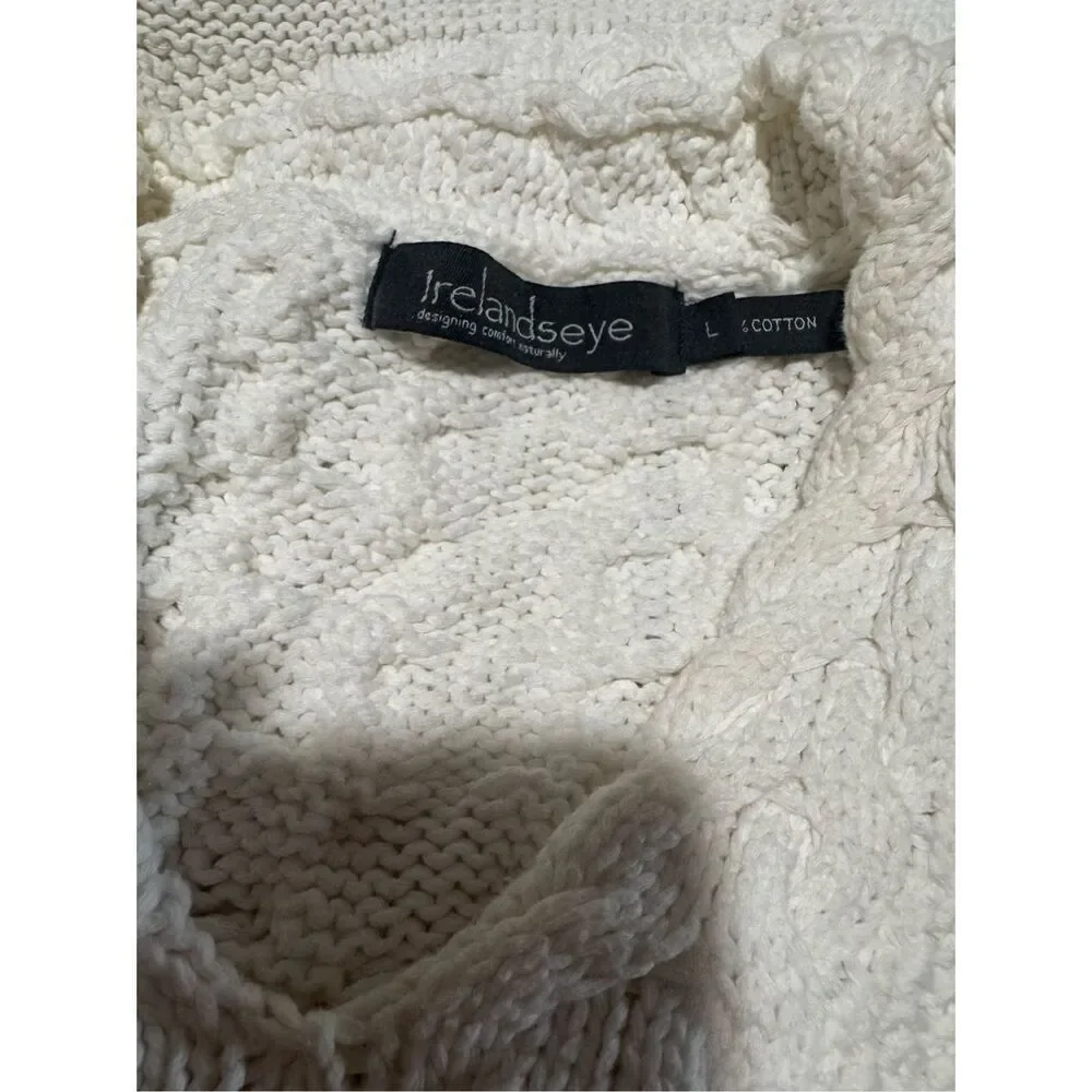 Irelands eye White cotton v neck knit sweater L